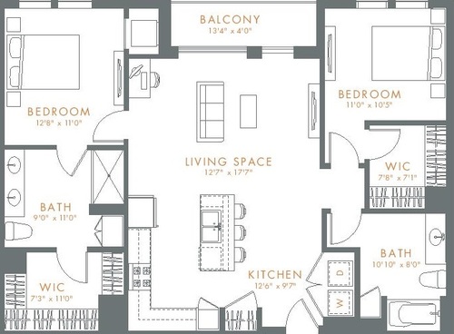 Woodview Apartments 2 Bedroom/2 Bath Floor Plan